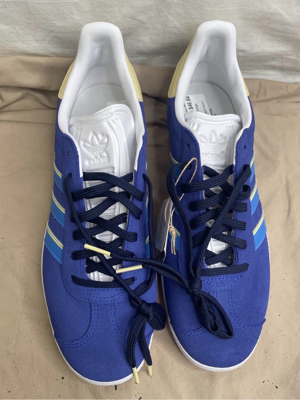 adidas Blue Suede Sneakers with Light Yellow & Sky Blue Stripes